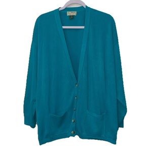 L.L. Bean Cotton Cardigan Sweater XL Cotton Vintage Teal/ Turquoise